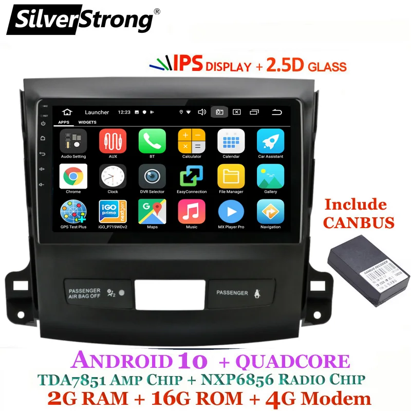 9 дюймов 2.5D ips 32GB Android10.0 4G модем Автомобильный gps для Mitsubishi Outlander 2006-2012 SilverStrong Радио RDS опционально мастер DSP