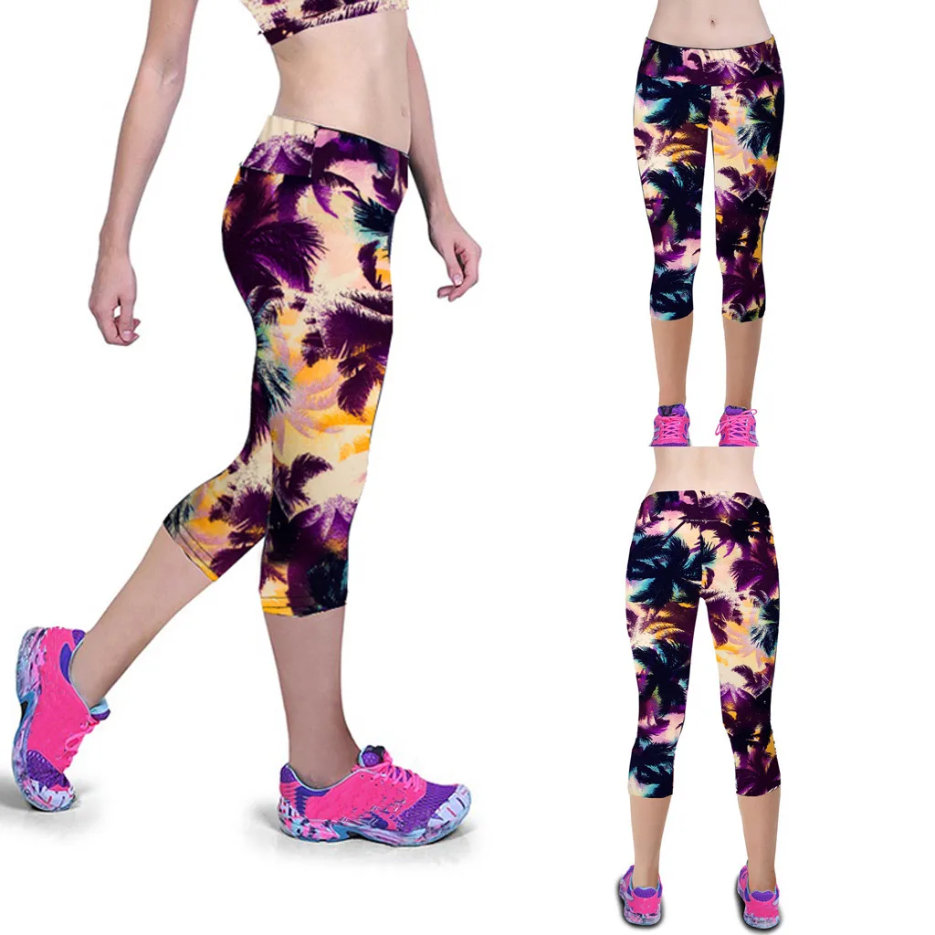 

Yoga Pants Women Elastic Print High-waist Hip Stretch Seven-point Fitness Tight Gym Sport Running Butt Lifting Leggings Pants