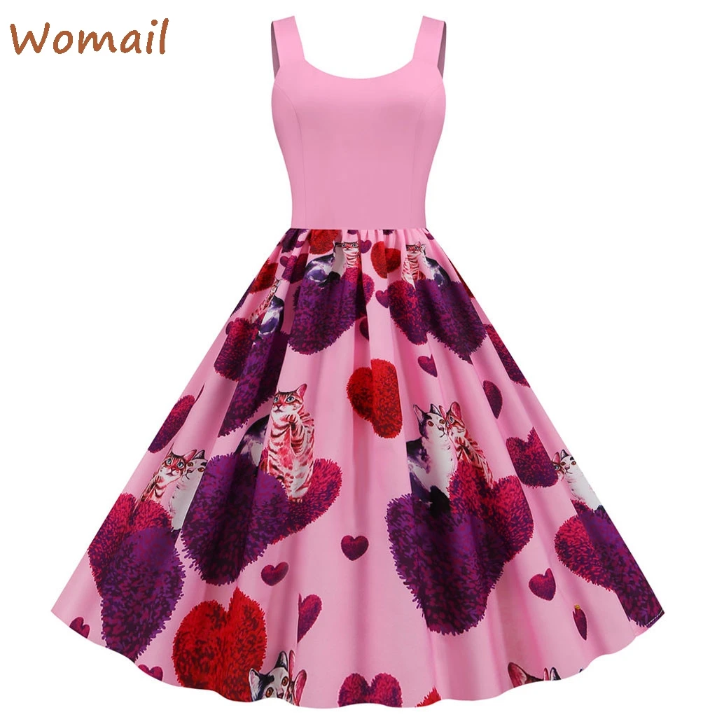 Женские платья в винтажном стиле на День святого Валентина с принтом сердца