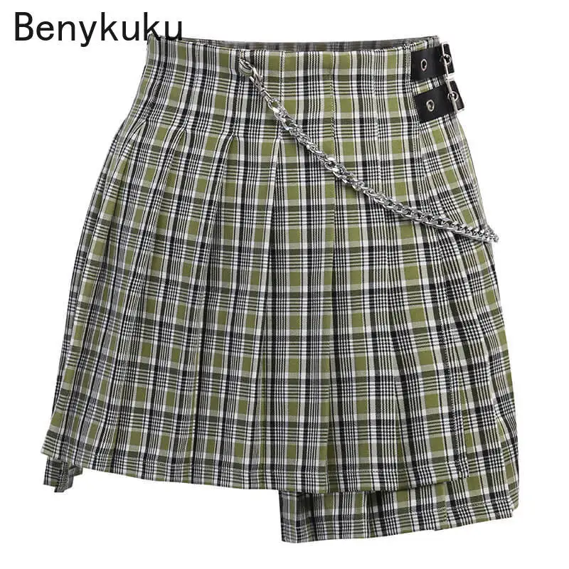

Harajuku High Waist Plaid Skirts Women Fashion Streetwear Gothic Punk Patckwork Mini Skirts Female Casual Sexy Summer Skirt New