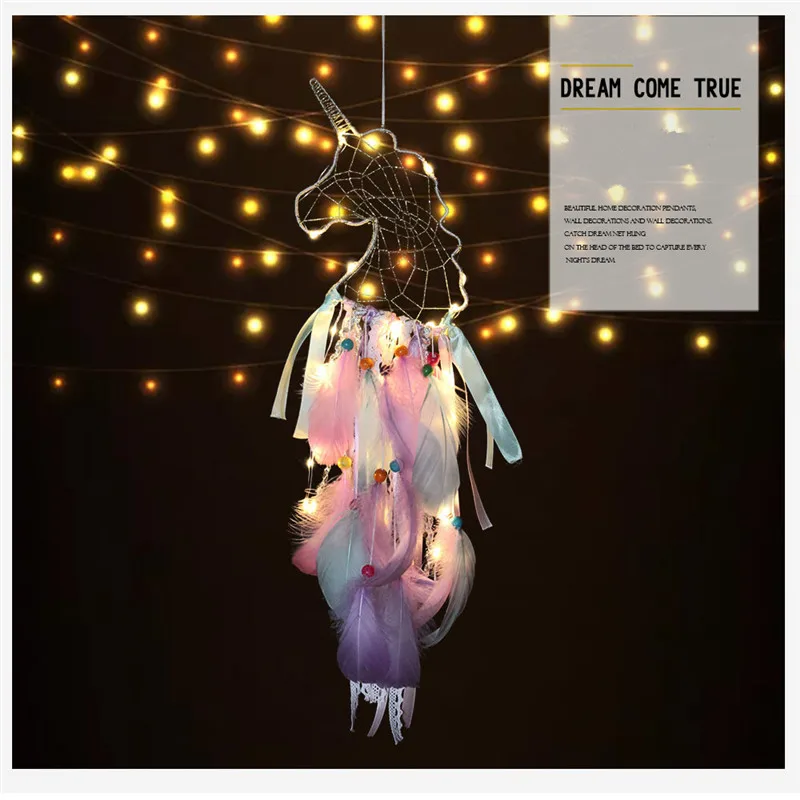 1PC Ins Creative Wildebeest Wind Chime Night Light Dream Catcher Wall Hanging Simple Girl Room Decoration Unicorn Small Pendant | Дом и сад