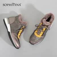 sophitina genuine leather women flats warm wool casual shoes lace up outside comfort 2020 new waterproof winter snow shoes pc349