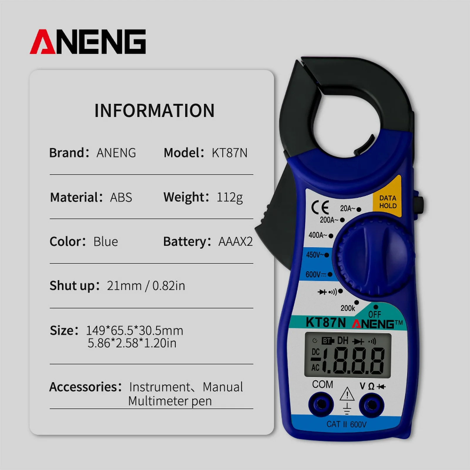 

ANENG KT87N AC DC Digital Clamp Meter Multimeter Mini Digital Clamp Meters 600v Multimeter Capacitance Electrical Megger Tester