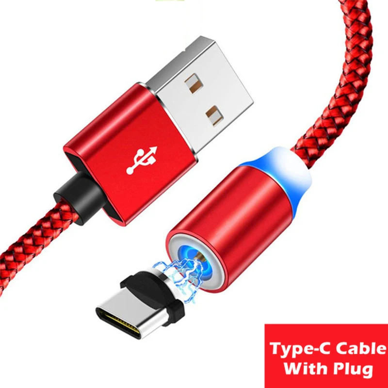 1 м 2 м длинный Магнитный кабель USB C Micro USB светодиодный Usb кабель для зарядки для iPhone 8X11 Pro samsung S8 S9 A8 A80 A50 A5 A7 - Цвет: Red Type C