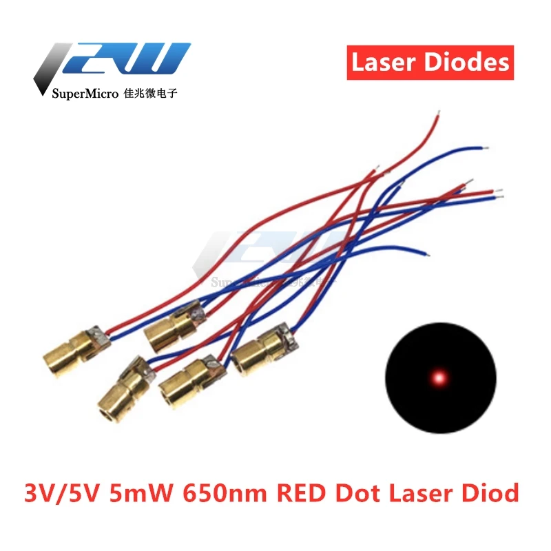 10 шт./лот Регулируемая Мини Диодная лазерная указка красная точка 3 В/5 В 5 мВт 650нм