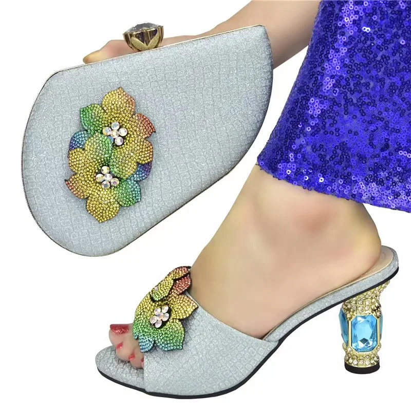 

Designer Shoes Women Luxury Italian Shoes with Matching Bags Set Decorated with Rhinestone Nigerian Shoes and Matching Bags 2604