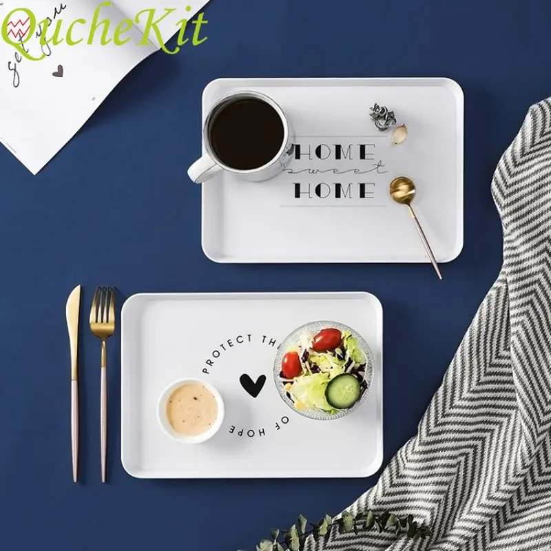 

Nordic Style Plastic Storage Tray Square Breakfast Dishes Dessert Cake Snack Fruit Plate Tableware Jewelry Display Holder Tray