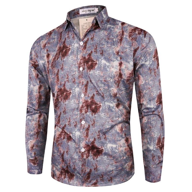 

European trade clothes loose splash ink men's long sleeve shirts men's casual shirts