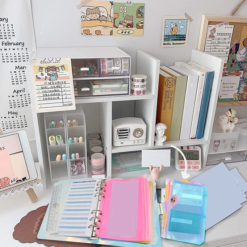 

A6 Budget Binder Envelopes for Cash System, with Ruler and 12PCS Colorful Binder Zipper Pockets Each