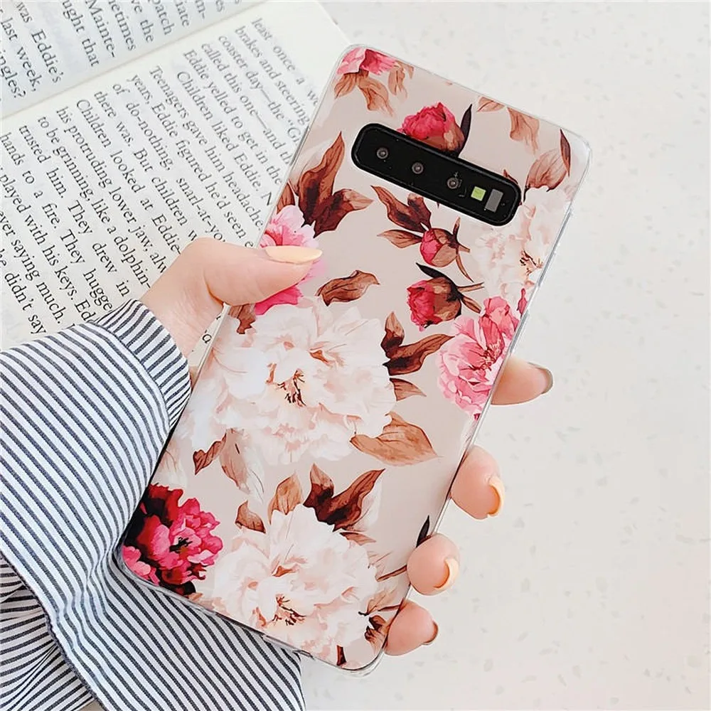 Модный чехол INS с цветами для samsung Galaxy S10 S10e S9 S8 Plus задняя крышка IMD держатель