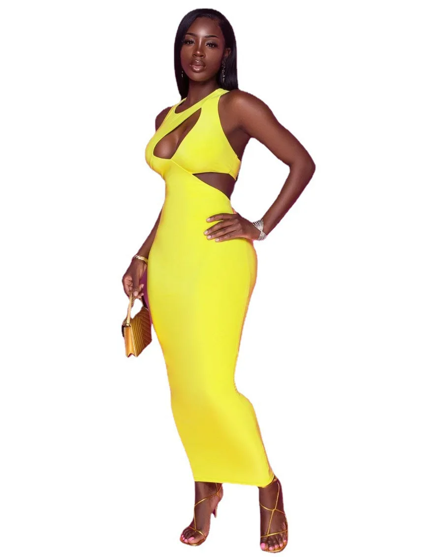

Ladies Dress Women Sleeveless Solid Color O-Neck Pullover Fashion Casual Slim Sexy Female Leisure Clothes