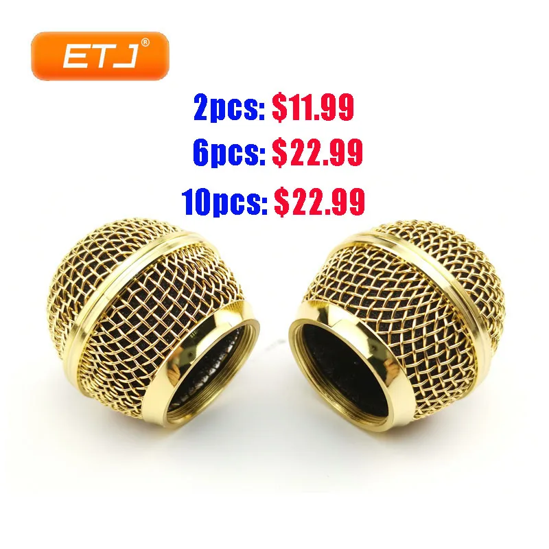 Bola de Metal para Shure Ouro Polido Pces – Beta58 Malha Grade Microfone Acessórios 2 Sm58s