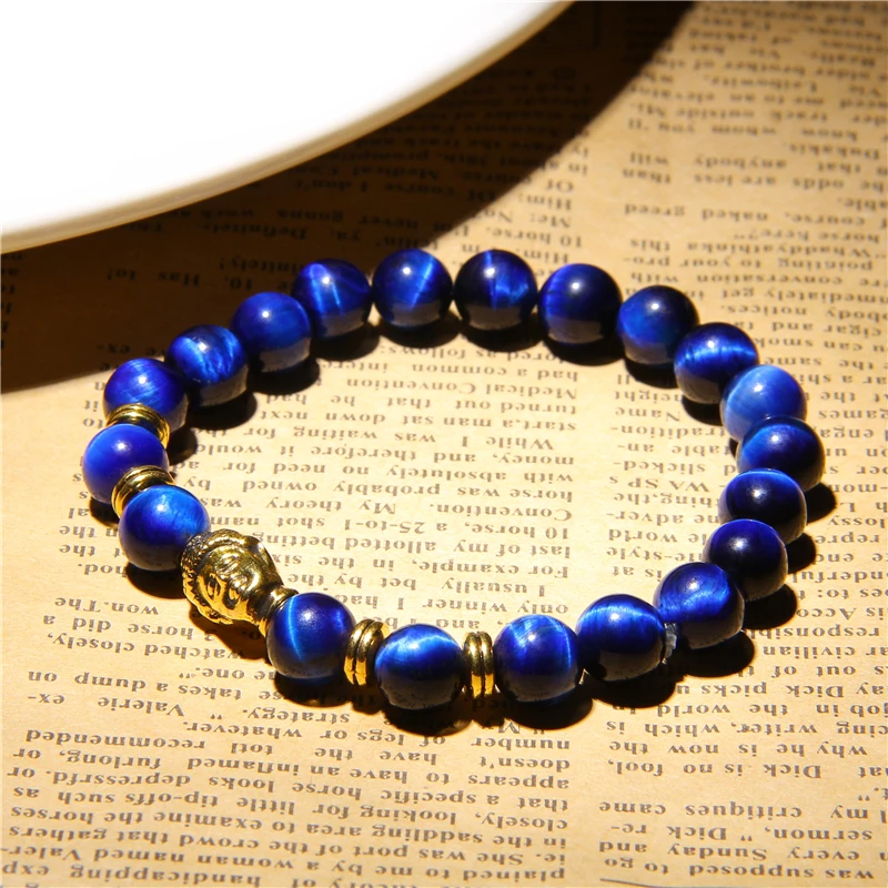 Fashion AAA Royal Blue Tiger Eye Men's Bracelet Beads Natural Stone Buddha Stretch Charm Bracelets for Women Men Jewelry