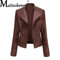 2021 fashion solid zipper pu leather biker jacket women fall winter faux fur tunic outerwear female hooded velvet coat