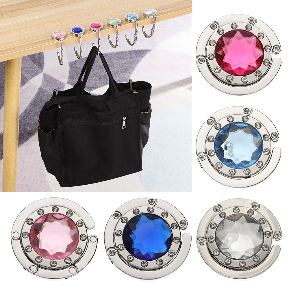 NEW Portable Metal Folding Hook Purse Handbag Table Clasp Desk Hooks Crystal Alloy Handbag Bag Hanger