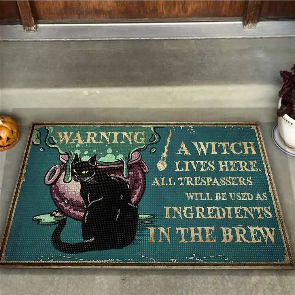 

Warning Witch Doormat 3D Printed Non Slip Door Floor Mats Decor Porch Doormat