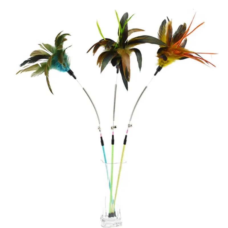 Перьевая Весенняя игрушка для кошек палочка колокольчик игрушечная с Бусиной