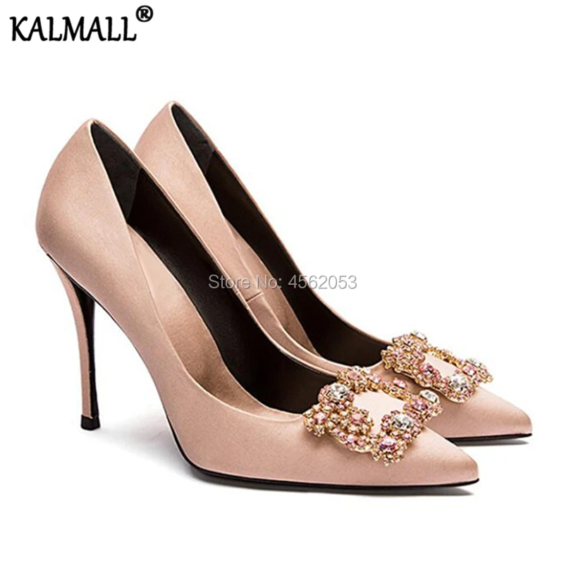 KALMALL атласные шелковые свадебные туфли цвета шампанского лодочки женские с