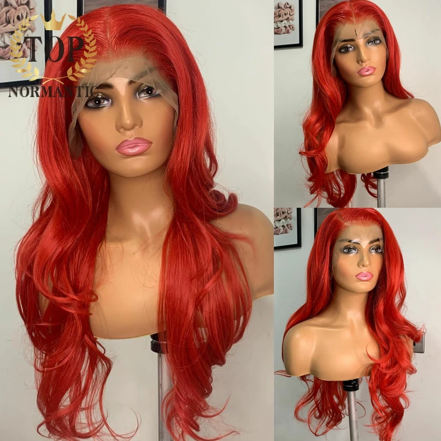 

Topnormantic красный цвет свободные волны 13x4 кружева передние Remy бразильские человеческие волосы парики для женщин предварительно выщипанные ...