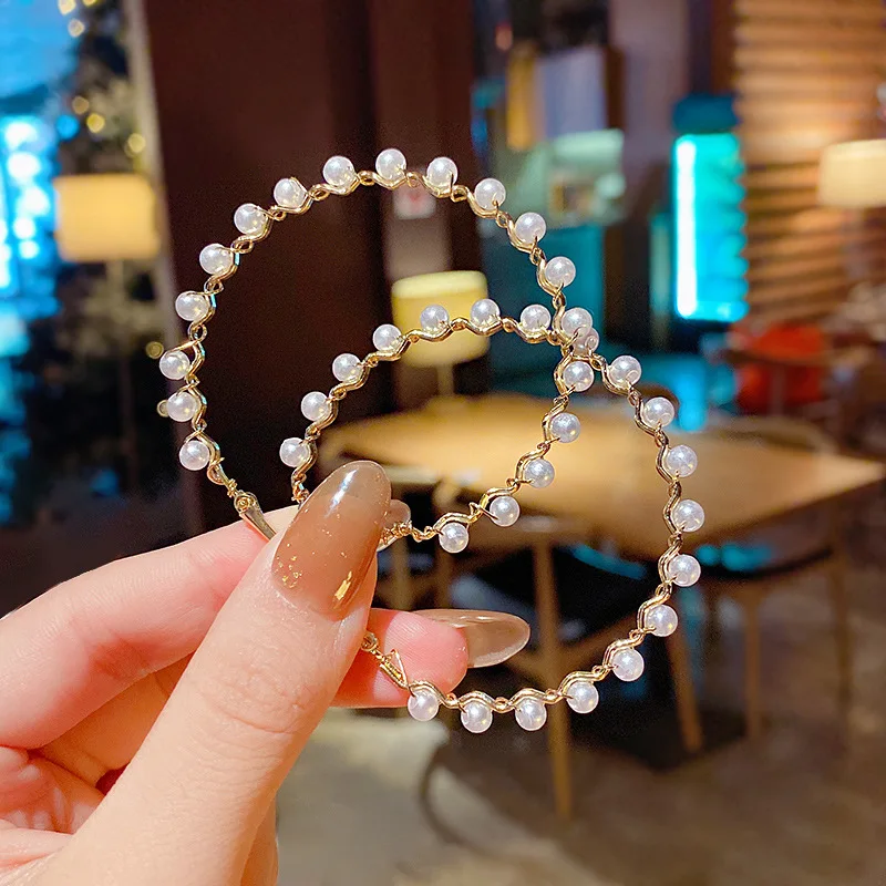

Silver Plated Big Circle Earrings Women's Pearl Hoop Wholesale