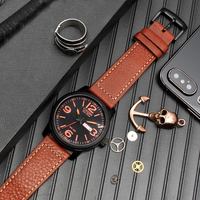 Ремешок для часов из натуральной кожи 22 мм Samsung Galaxy Watch S3 Huawei GT Seiko Citizen Casio мужской