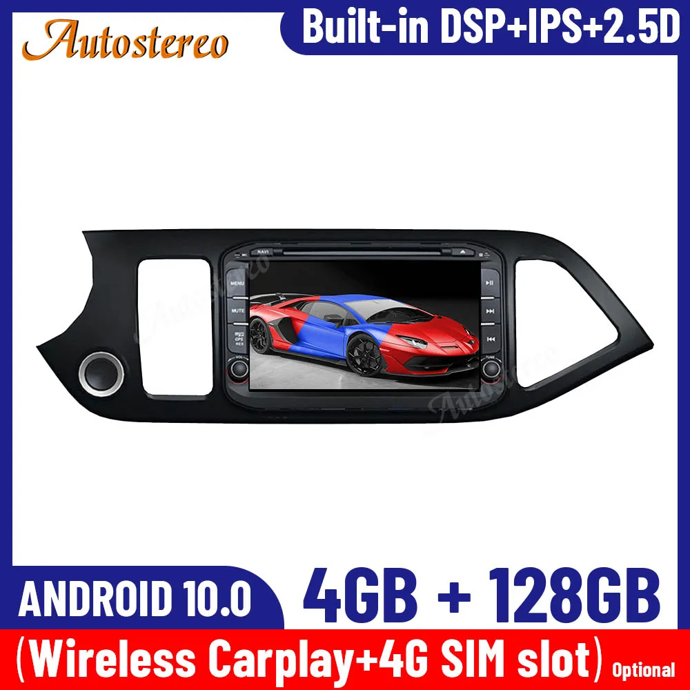 

For KIA PICANTO MORNING 2011-2016 Android 10.0 4+128G Car GPS Navigation Multimedia Player Tape Recorder Head Unit Radio Carplay