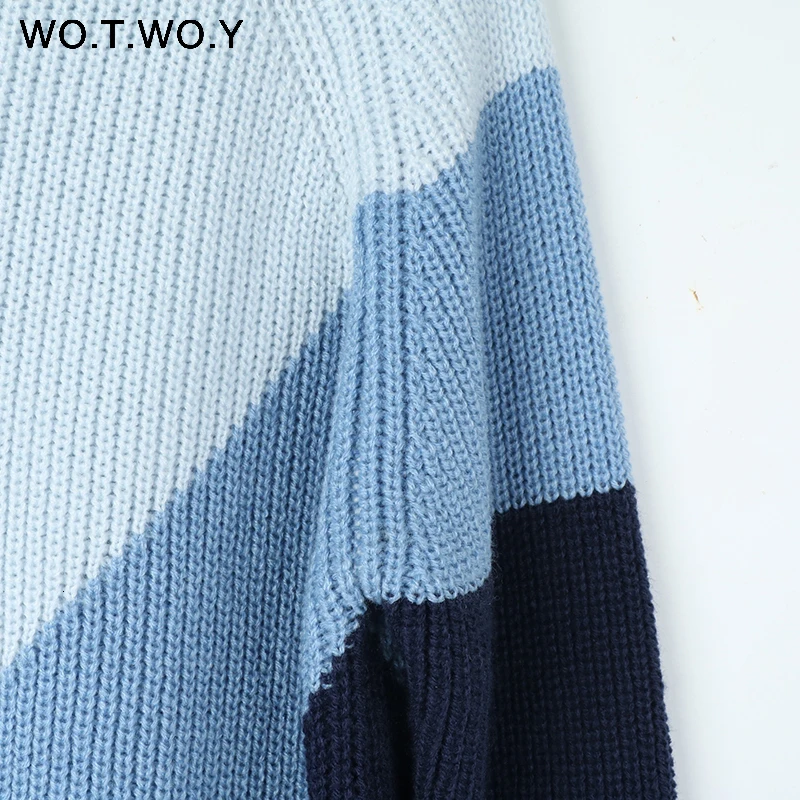 WOTWOY, Осень-зима, контрастный цвет, женский свитер, Повседневный, с длинным рукавом, пуловеры, для женщин, с круглым вырезом, вязаные топы, женский джемпер, мягкий