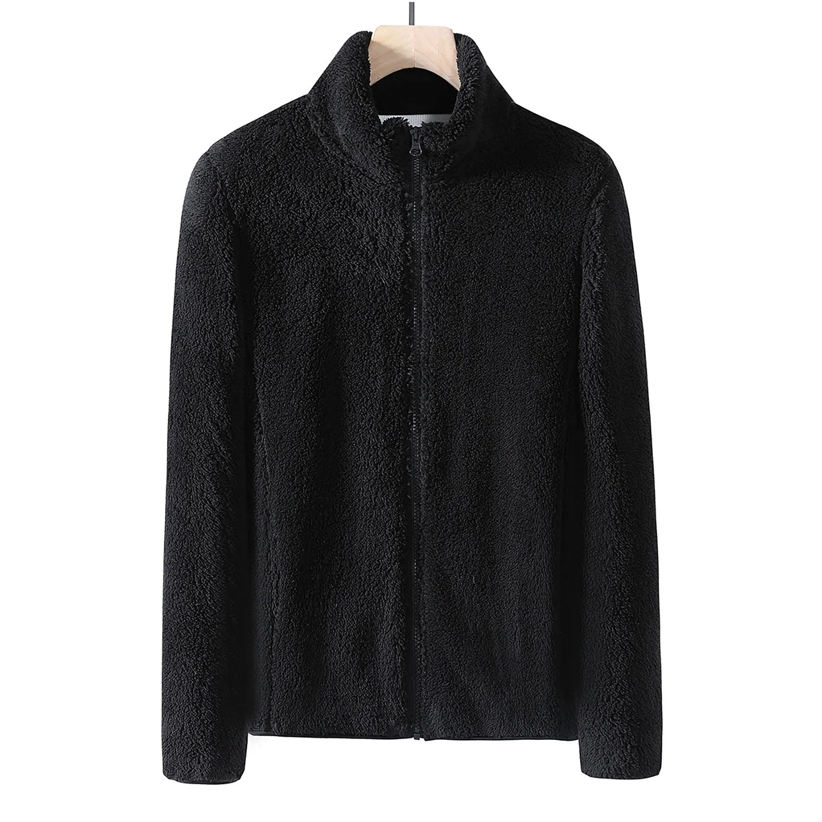 

Men Solid Fleece Warm Double-Sided Plush Coat Thickened Coat Casual Long Sleeve Pullover Tops Spring Autumn Hooded Zipper Top
