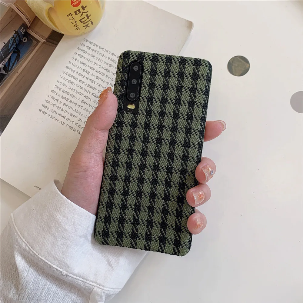 ELALA Cloth Fabric Phone Case For Huawei P20 P30 Pro Nova 5 Warm Plaid Plush Simple Cases Hard PC Cover |