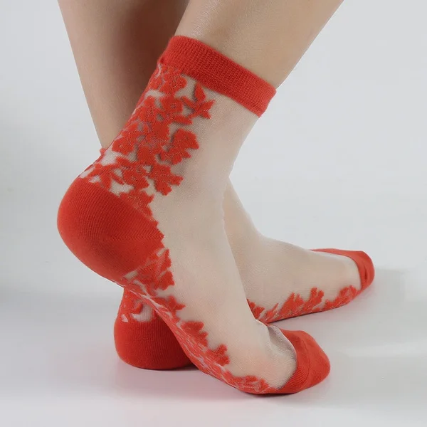 2021 Women Lace Socks Crystal Glass Silk Short Thin Transparent Sexy Socks Funny Factory Direct Sale