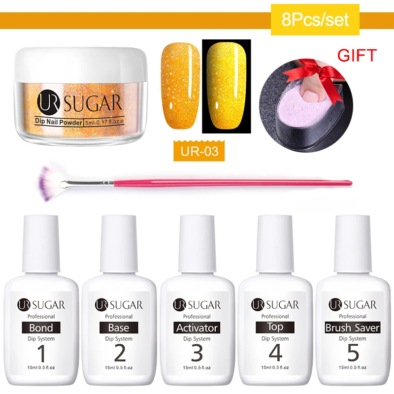 8pcs set3 UR SUGAR 8 шт. флуоресцентный набор порошка для ногтей голографический градиентный погружающийся хромированный ноготь пудра-Глиттер для ногтей художественные украшения - Цвет: 8pcs set3