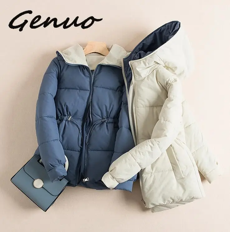 

Genuo Mujer Invierno 2019 New Zipper Parka Short Cotton-padded Jacket Hooded Warm Winter Jacket Women Solid Winter Coat Womens