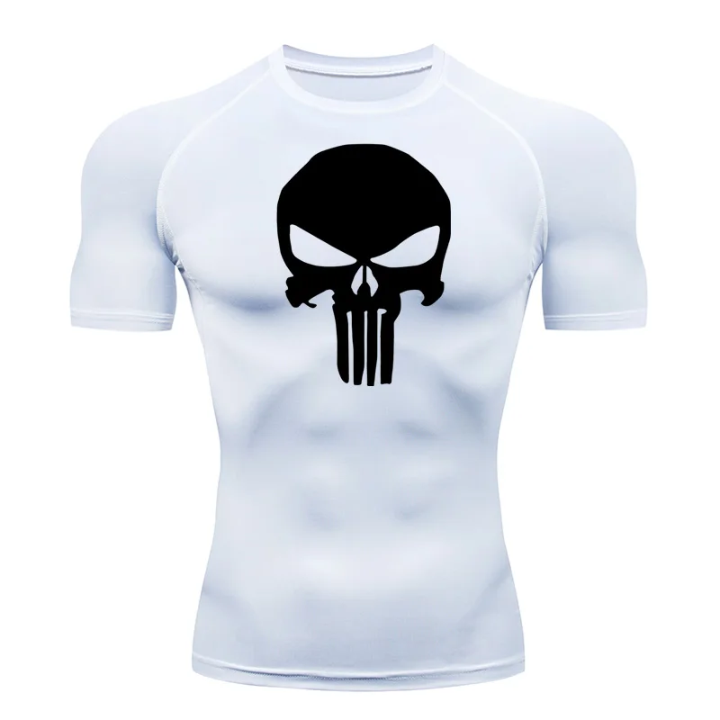 

Men's Clothing Tops & Tees Summer short-sleeved shirt Skull Casual O-neck T-shirt Quick dry Bodybuilding Fitness muscle shirt