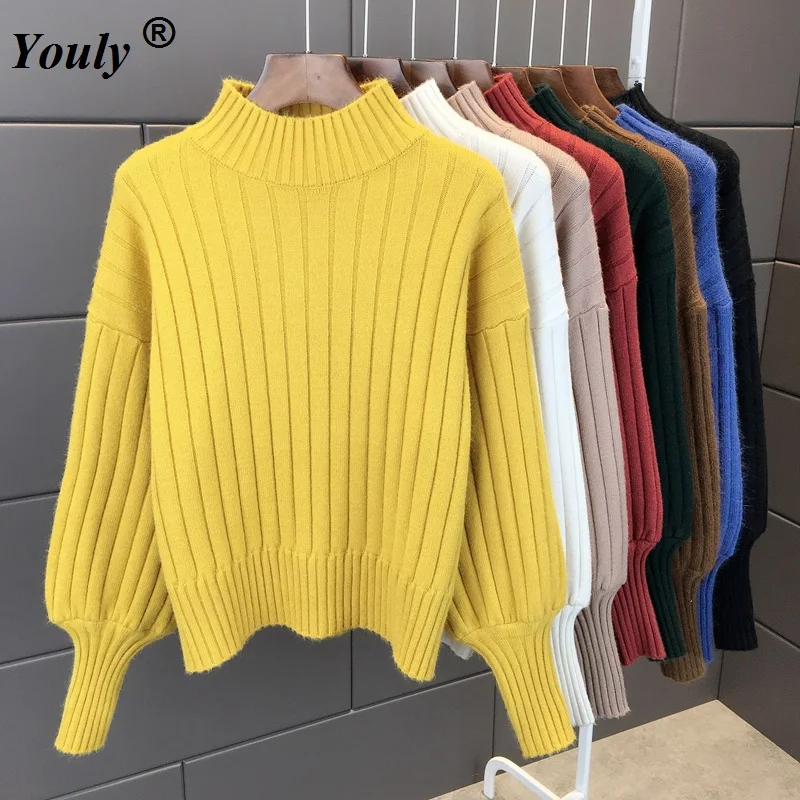 Turtleneck Sweater Top Women Pullover High Elasticity Knitted Ribbed Casual Jumper Autumn Winter Basic Female Sweater Christma