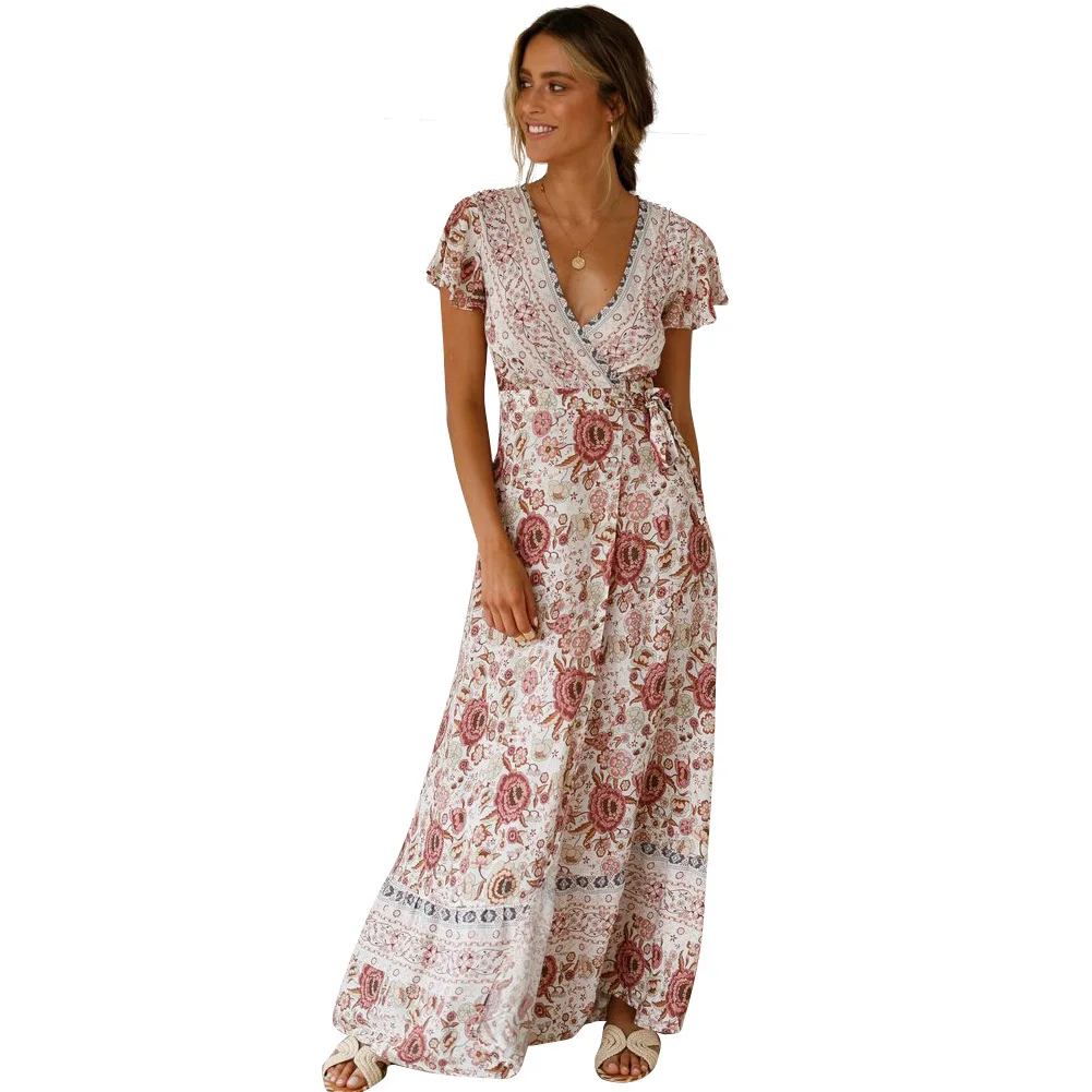 

New Arrivals Amazon Summer Leisure Vacation Printed Dress Sexy Long Skirt Women