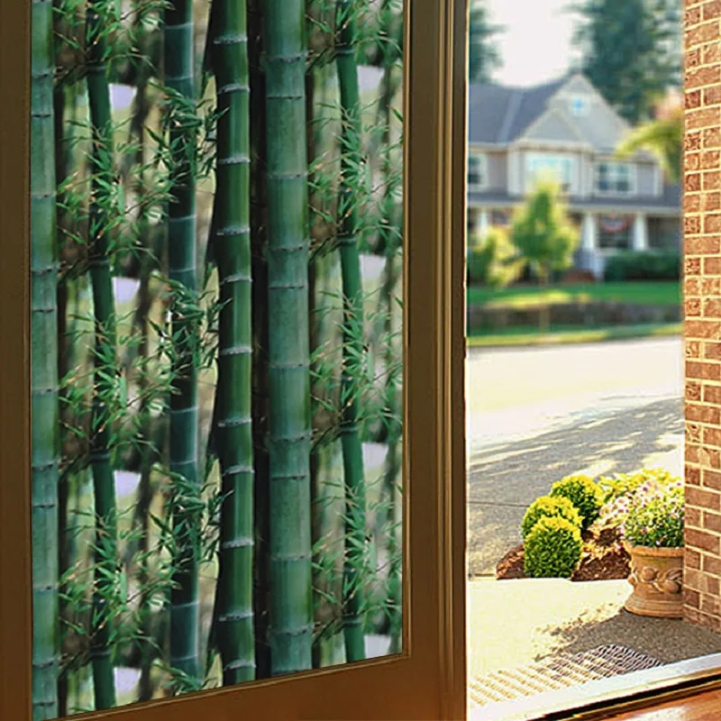 Зеленая бамбуковая стеклянная наклейка статическая липкая термоизоляция защита