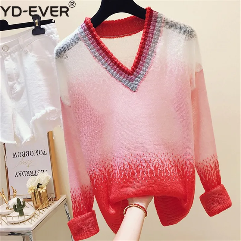 YD-EVER осенний Новый Модный женский свитер с V-образным вырезом длинным рукавом