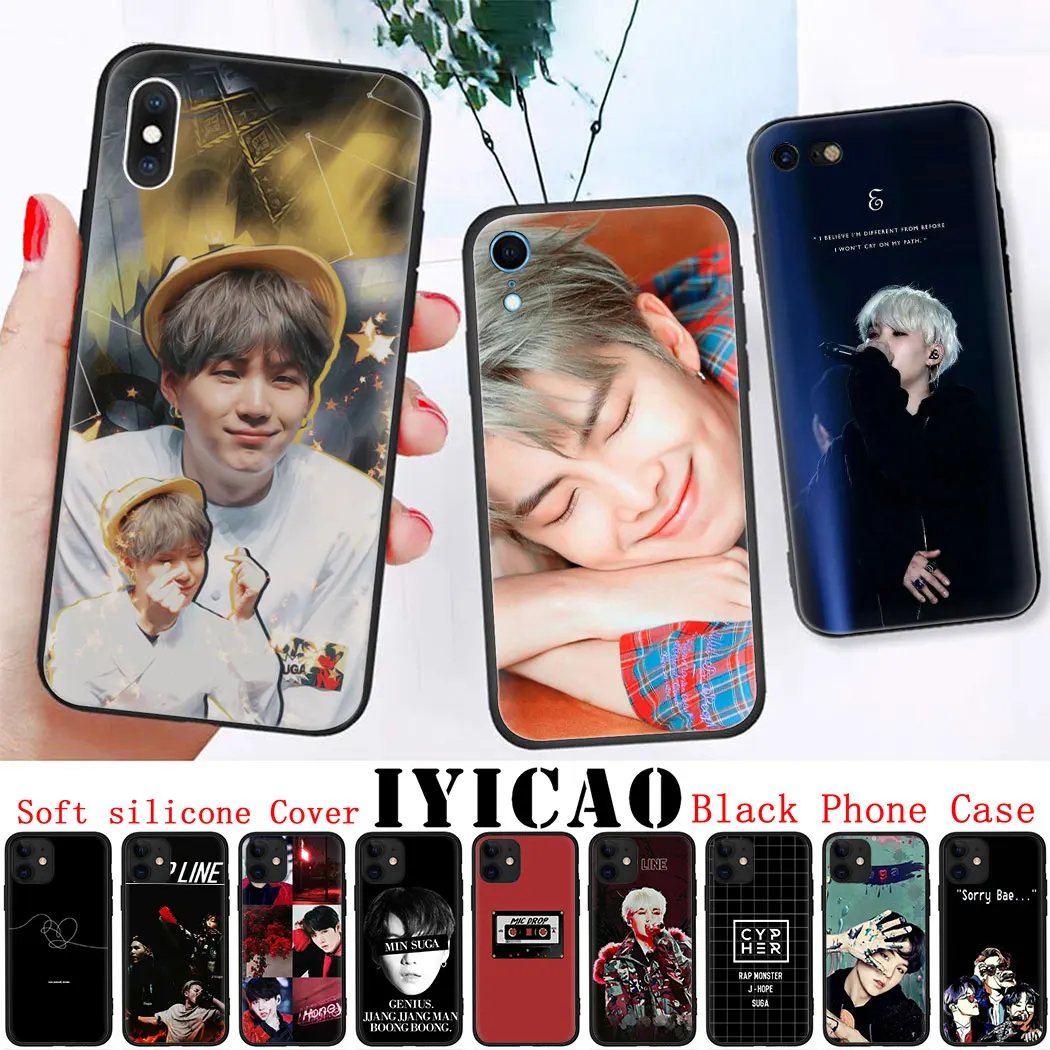 Мягкий силиконовый чехол для iPhone 11 Pro Max XS XR X SE 5 5s 7 8 6 6s Plus черный телефона Suga K Pop Min