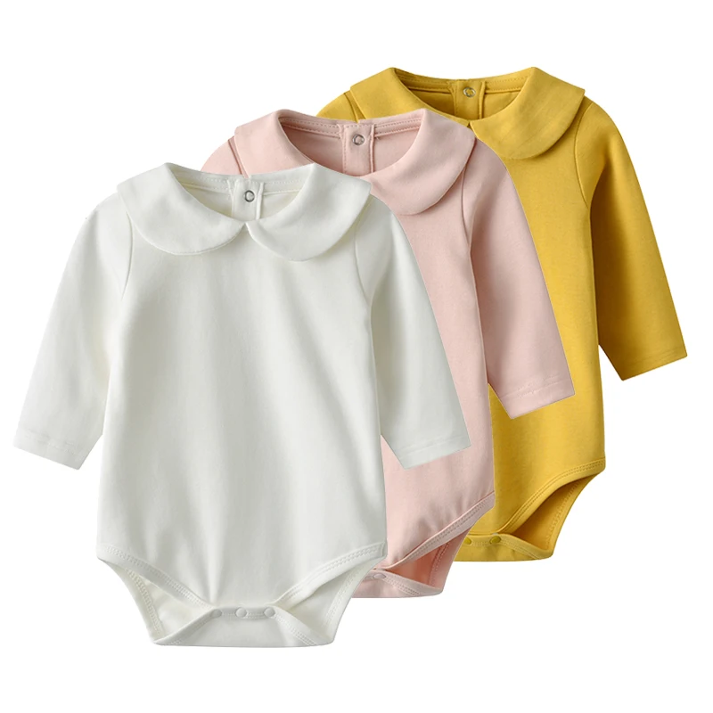 

Auro Mesa Newborn Baby Infant Unisex Cotton Long-Sleeve Solid Peter Pan Collar Onesies Bodysuits