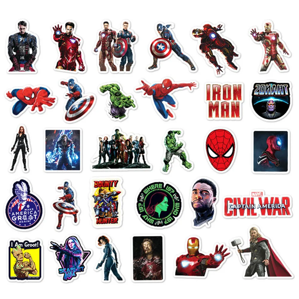 Disney-guitarra port&aacute;til de Avengers, ordenador port&aacute;til, equipaje, monopat&iacute;n, Marvel, grafiti, 10/52 Uds.-3