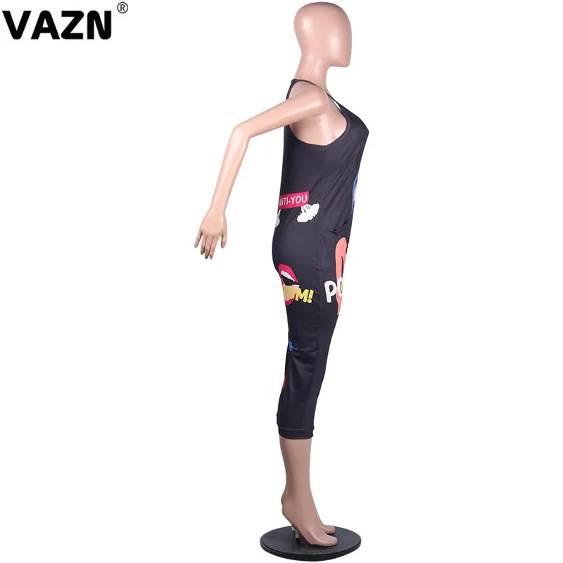 VAZN GMD1175, летний комплект с буквенным принтом,, 2 цвета, Длинные свободные штаны без рукавов с v-образным вырезом, комплект из 2 предметов, элегантные комплекты для ночного клуба
