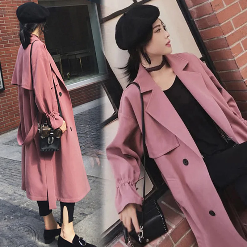 Женское длинное пальто в британском стиле свободное и удобное двубортное 2019 |