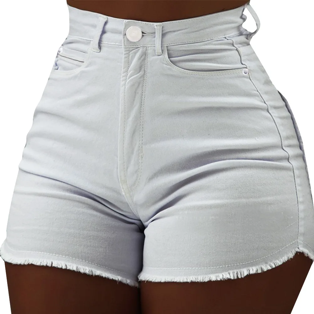 

2021 Summer European New Style Solid Color Slim Pocket Shorts Fashion Raw Edge Jeans