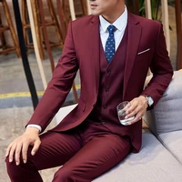 new slim fit solid color suit three piece set male fashion wedding party suit man formal business suits costume homme mariage