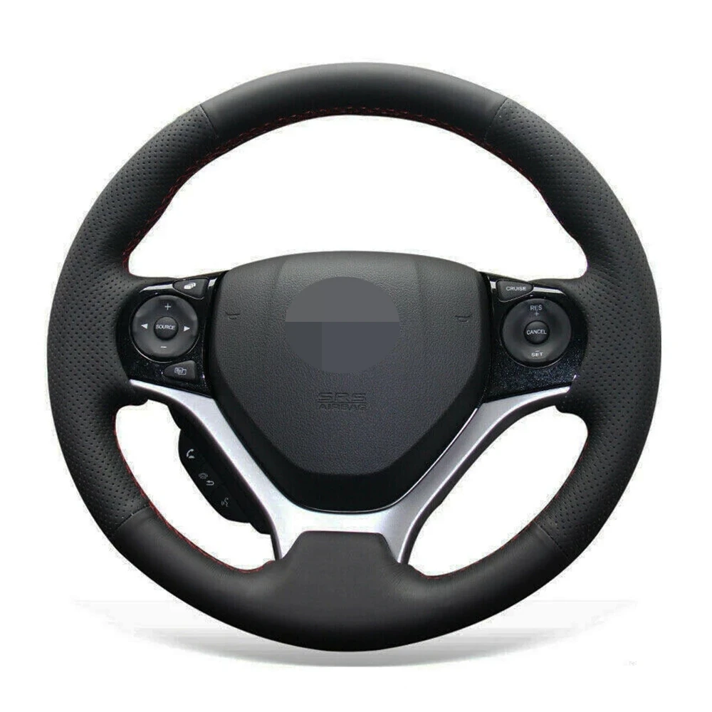 

Car Steering Wheel Cover Anti-Slip Black Genuine Leather For Honda Civic 9 2012-2015 Car Accessories Interior Products