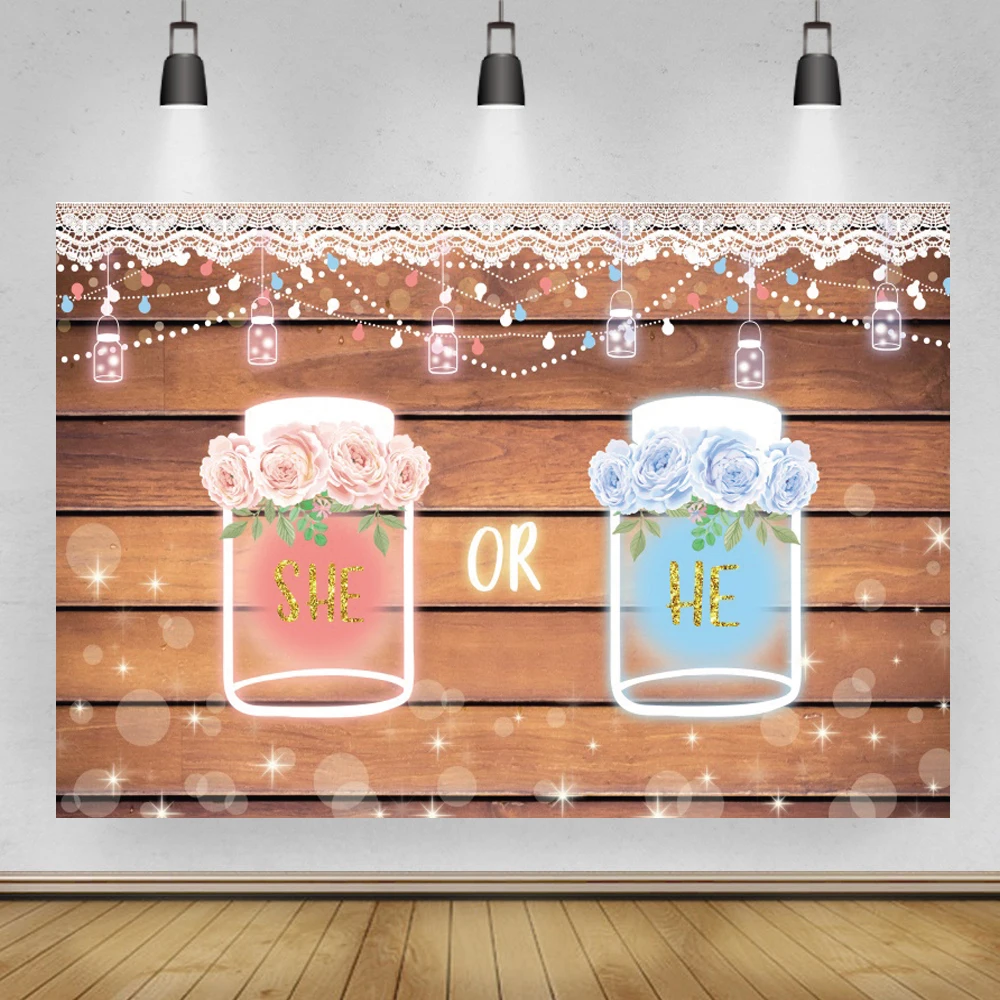 Lights Bokeh Wooden Board Baby Bottles Newborn Backdrops Photography She Or He Boy Girl Gender Reveal Photo Backgrounds