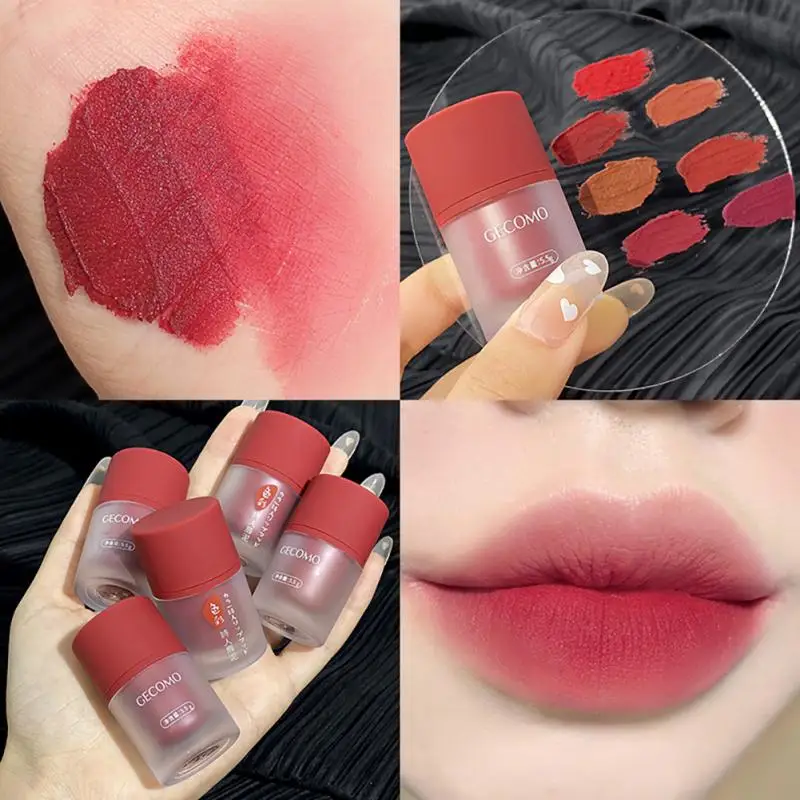 

GECOMO Lip Mud Red Orange Lip Gloss 7 Color Matte Liquid Lipstick Makeup Soft Lasting Velvet Lip Glaze Cosmetics Maquillaje