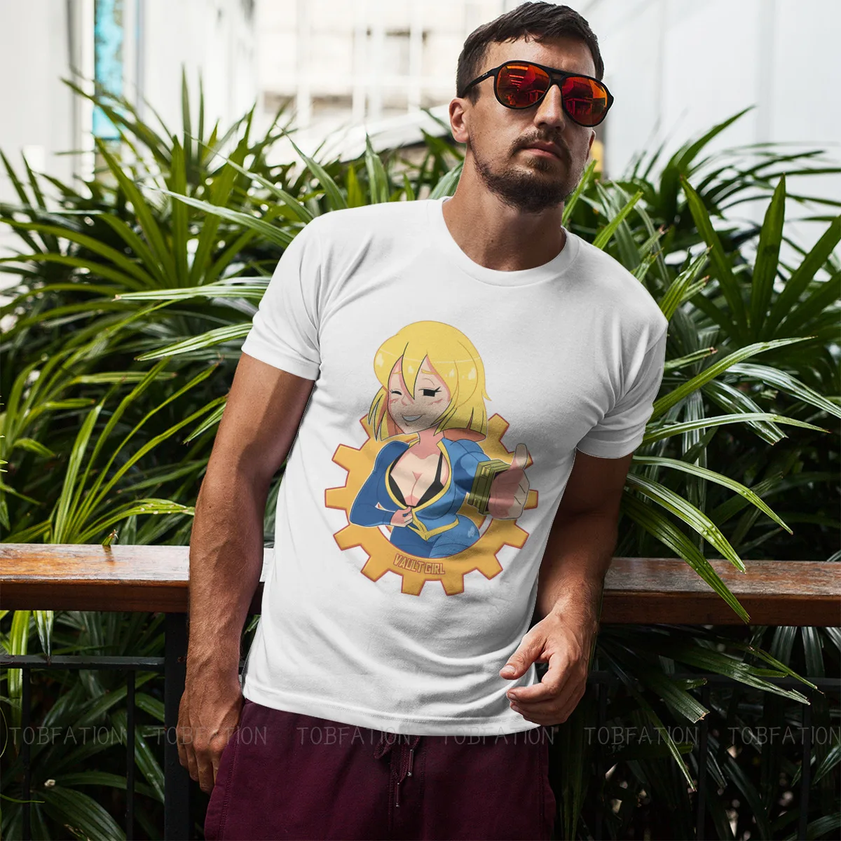 Классическая футболка Fallout Game Vault Girl Мужская свободная с круглым вырезом