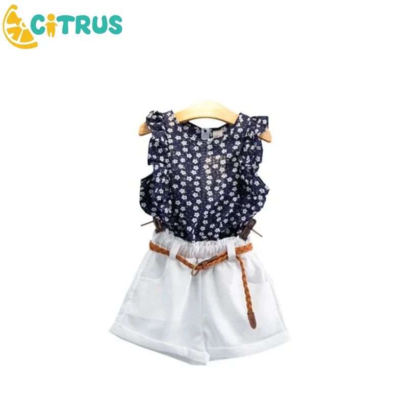 

Children's Clothing Suit Girls Summer New Sleeveless Strapless Leaves Short-Sleeved Tops Tide Shorts Two-Piece Suit