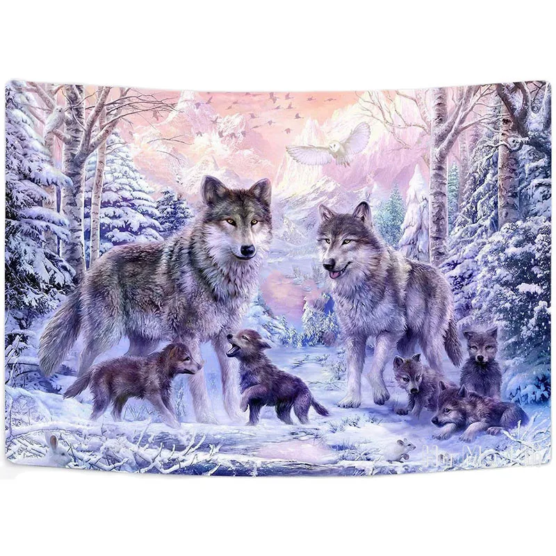 

Snow Wolf Pink Family Wolves Wall Hanging Wild Animal By Ho Me Lili Tapestry For Bedroom Living Room Dorm Decor